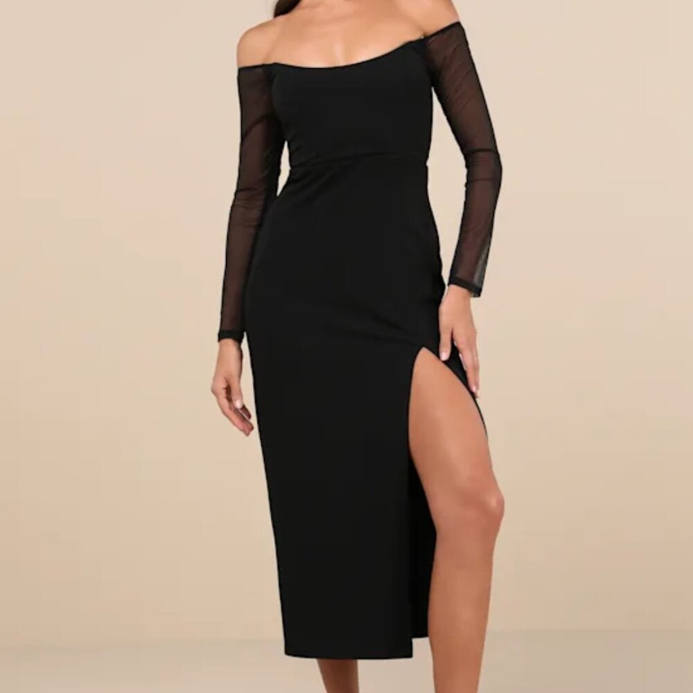 NWT Lulus Classy Demeanor Black Off-the-Shoulder Midi Dress Size Medium